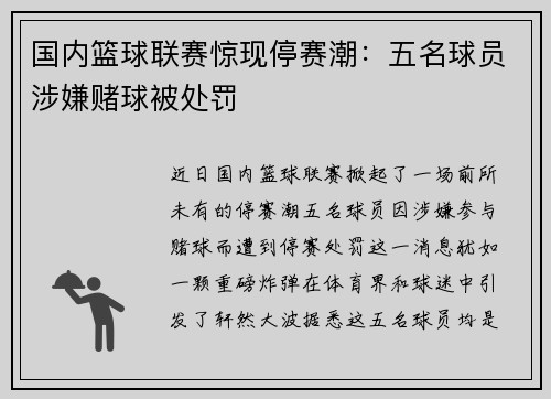 国内篮球联赛惊现停赛潮：五名球员涉嫌赌球被处罚