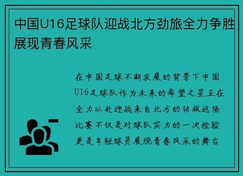 中国U16足球队迎战北方劲旅全力争胜展现青春风采