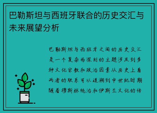 巴勒斯坦与西班牙联合的历史交汇与未来展望分析